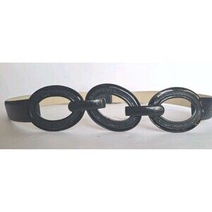 Chico's Statemen Belt Small/ Medium  Adjustable Navy Blue Snake Print Oval Rings